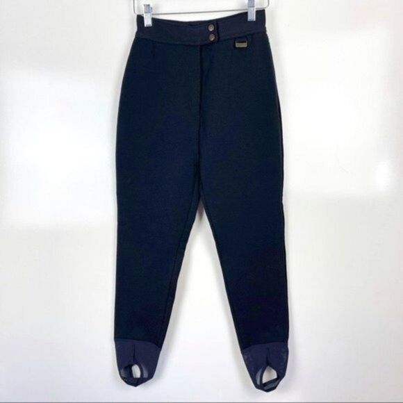 Vintage 80's Edelweiss High Waist Stirrup Ski Pants Black Women's Size 8 - Picture 1 of 9